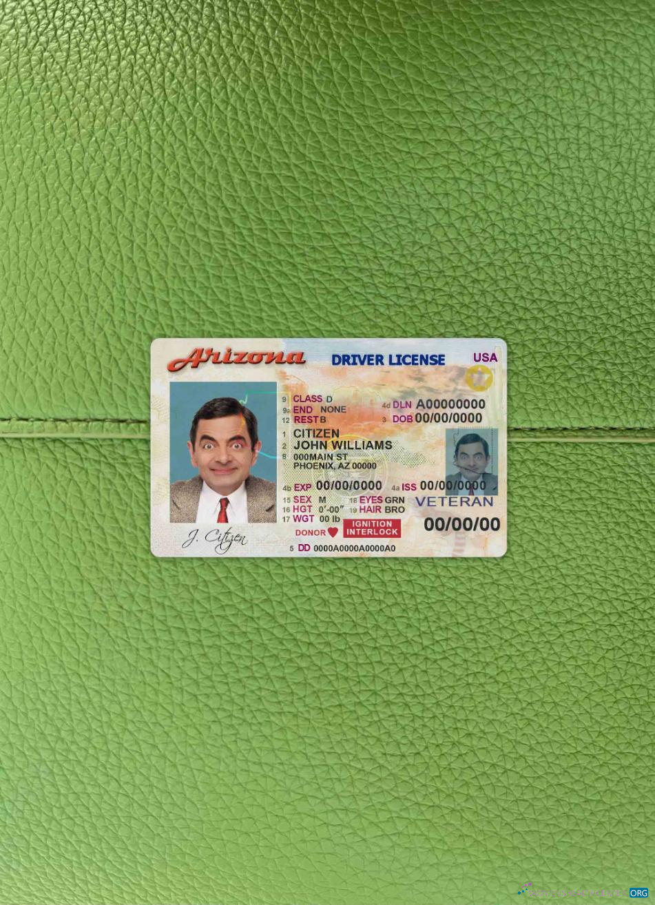 Download USA Arizona Driver License photolook FRONT Photoshop template